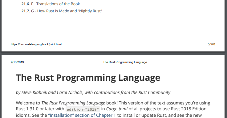 Rust Book Print Support