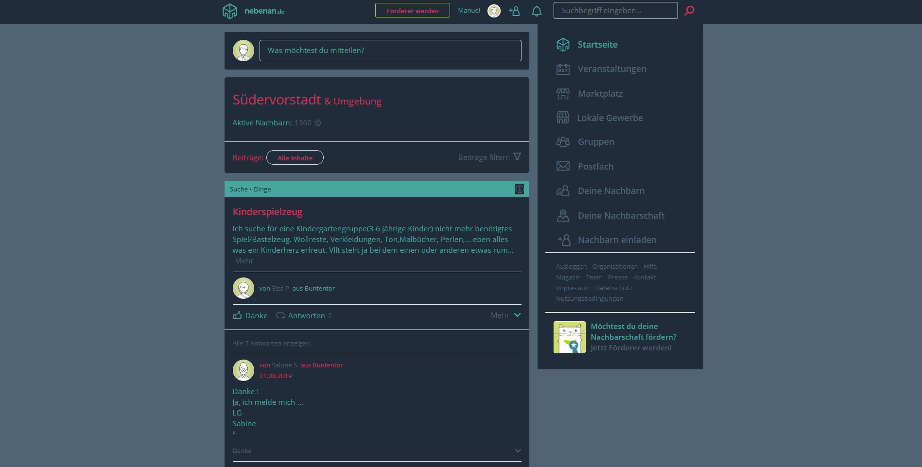 nebenan .de / Dark mode