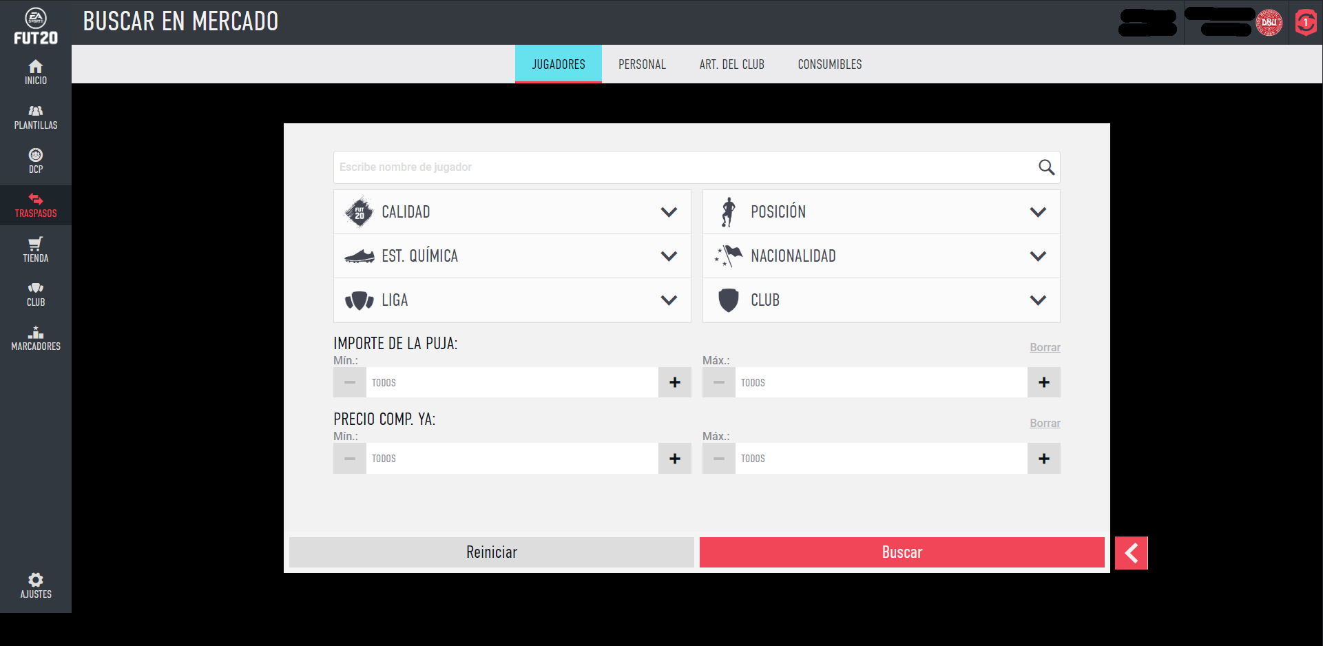 Dark Mode Web App FIFA 20