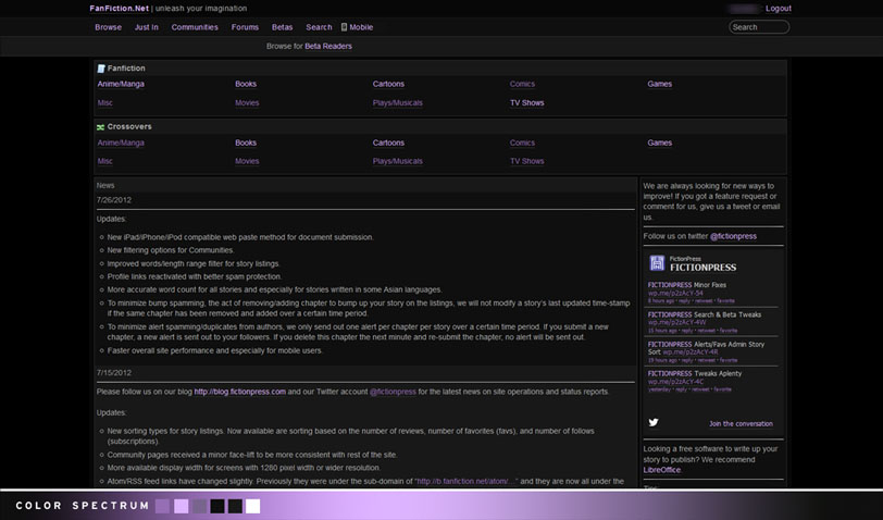 FanFiction.net: Purple/Black/Gray & Ad Removal
