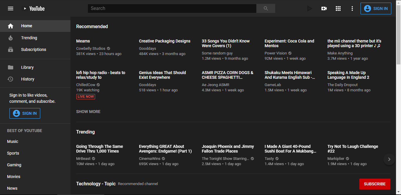 YouTube without thumbnails