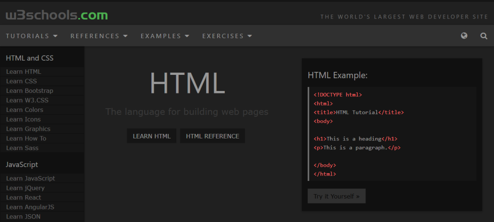 W3Schools Dark/Black theme