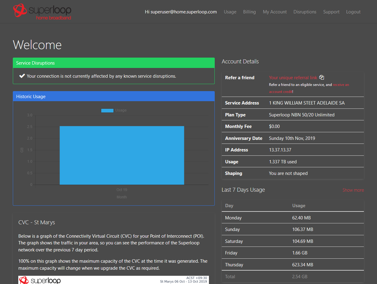 Dark Theme for Superloop Members Login