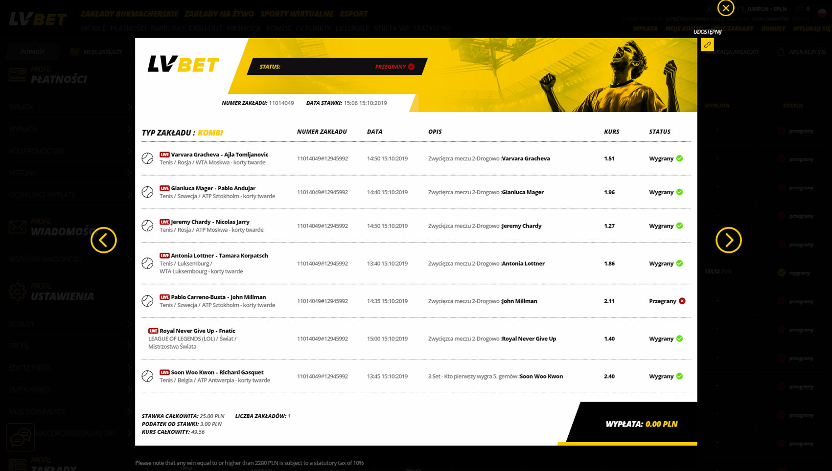 LVBet New - Wygodne wyświetlanie zakładu