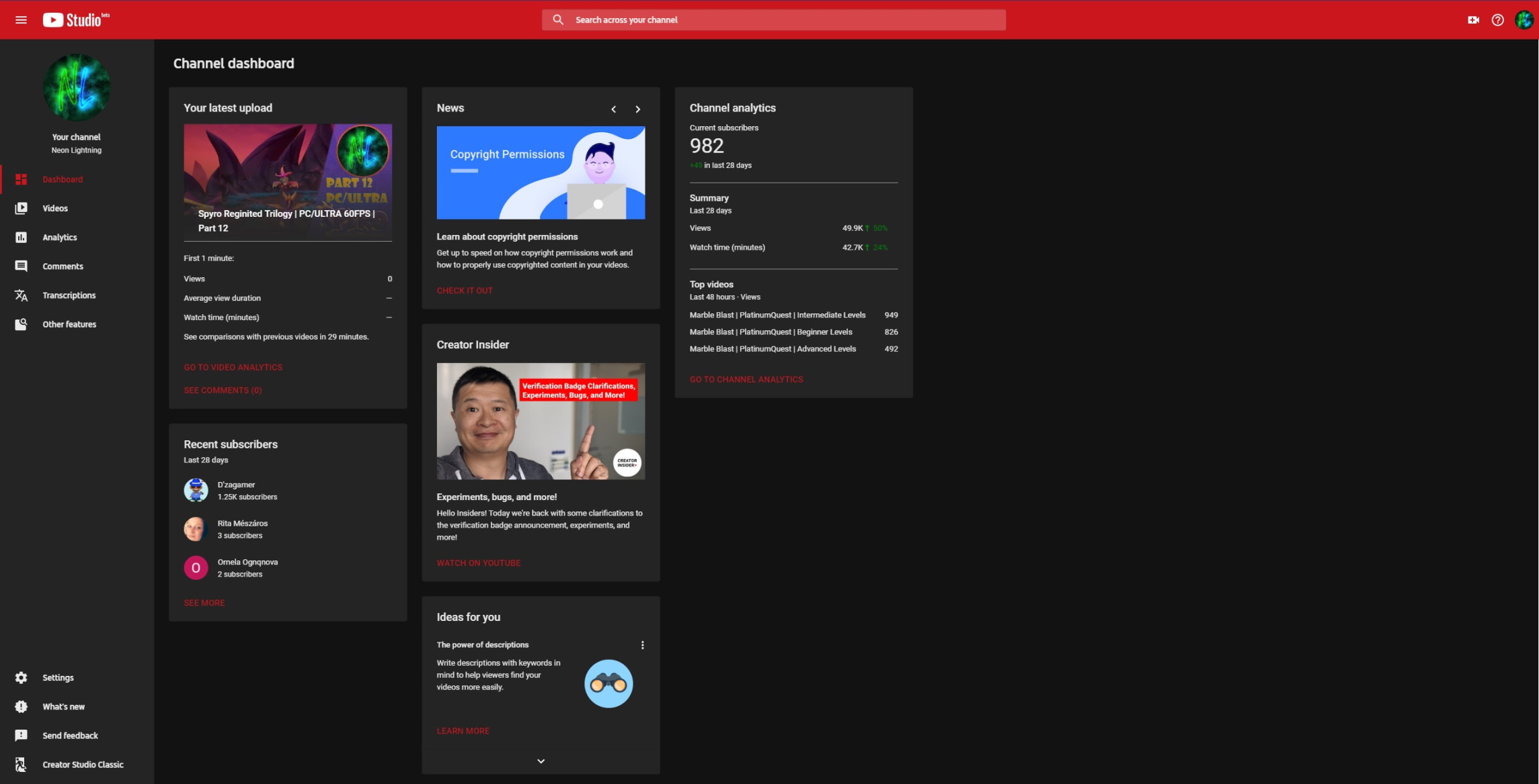 Youtube Studio Dark