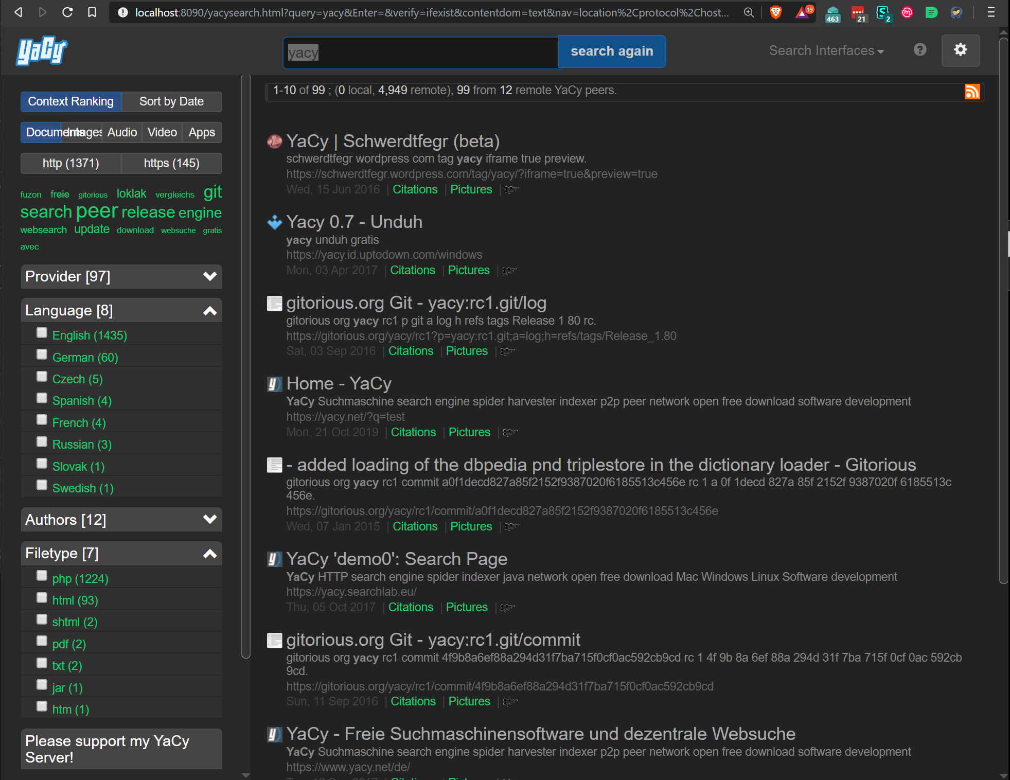 YaCy - Dark Skin (Bootstrap - CSharpner)