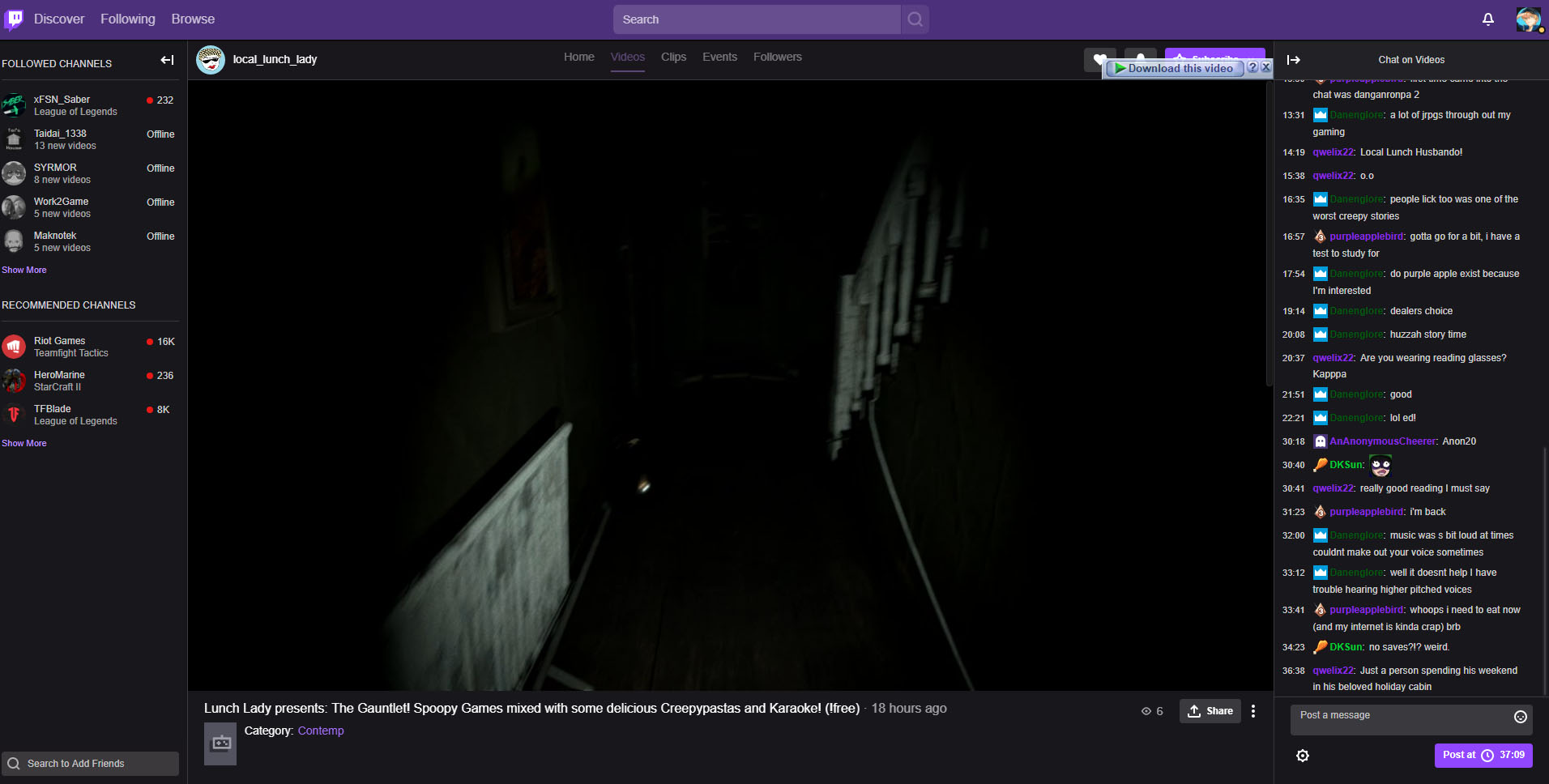 Twitch old layout - Dark theme