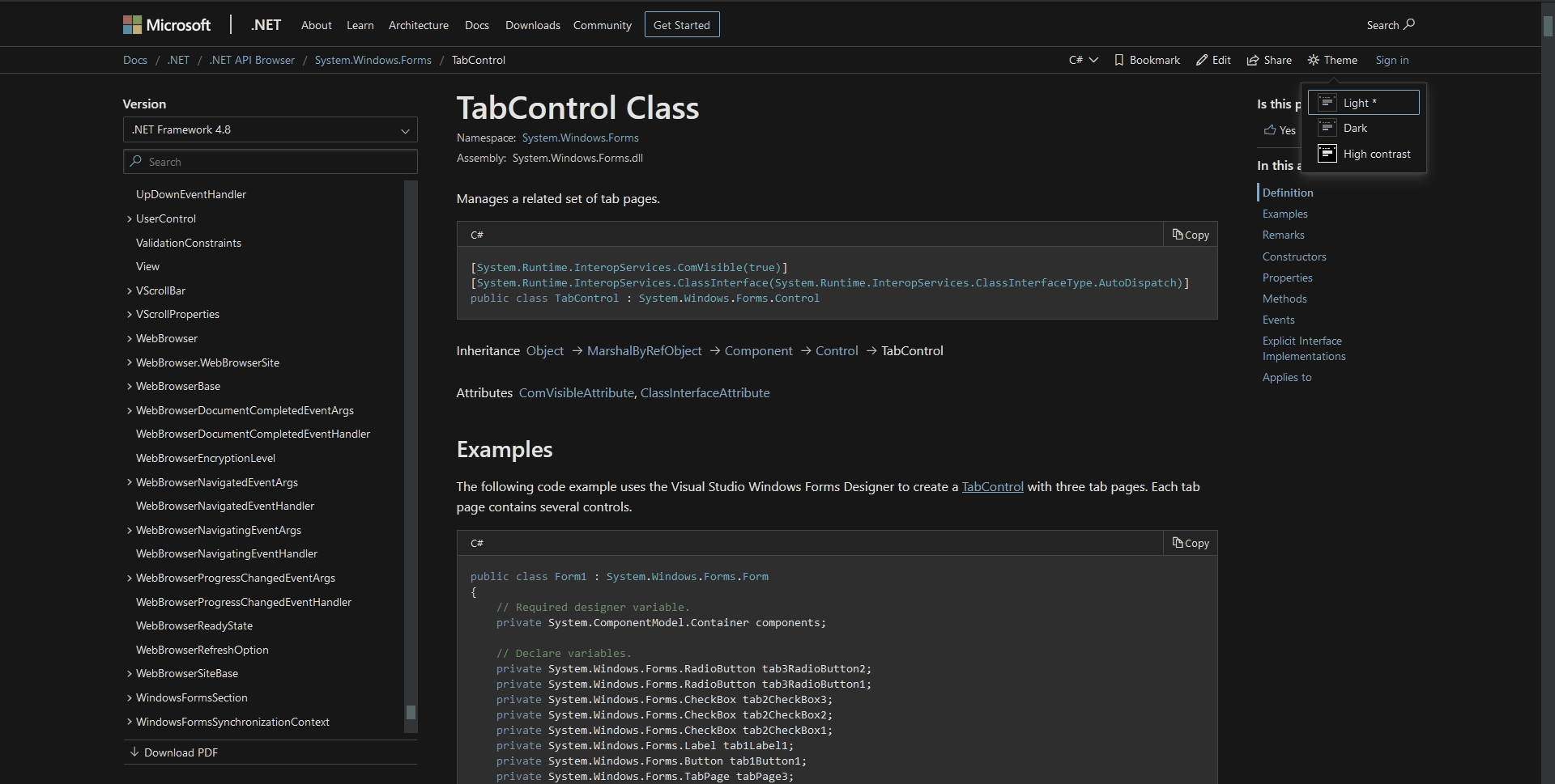 MSDN Replace Light Theme with Dark Theme