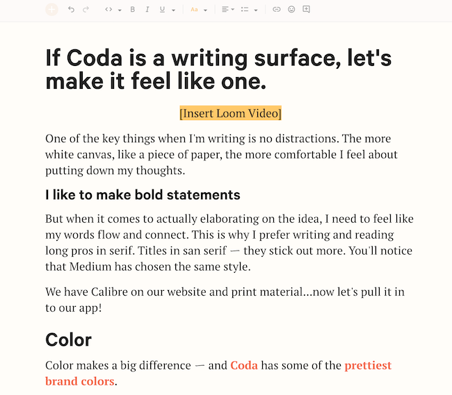 Coda simple writing UI