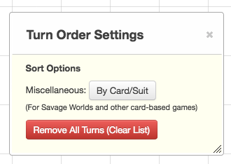 Roll20, Turn Order Settings, sort by card