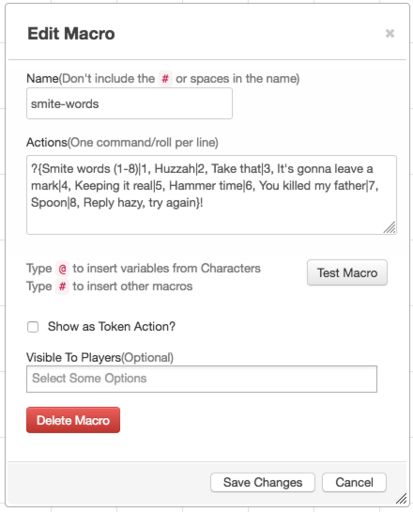 Roll20, Edit Macro, full size dialog