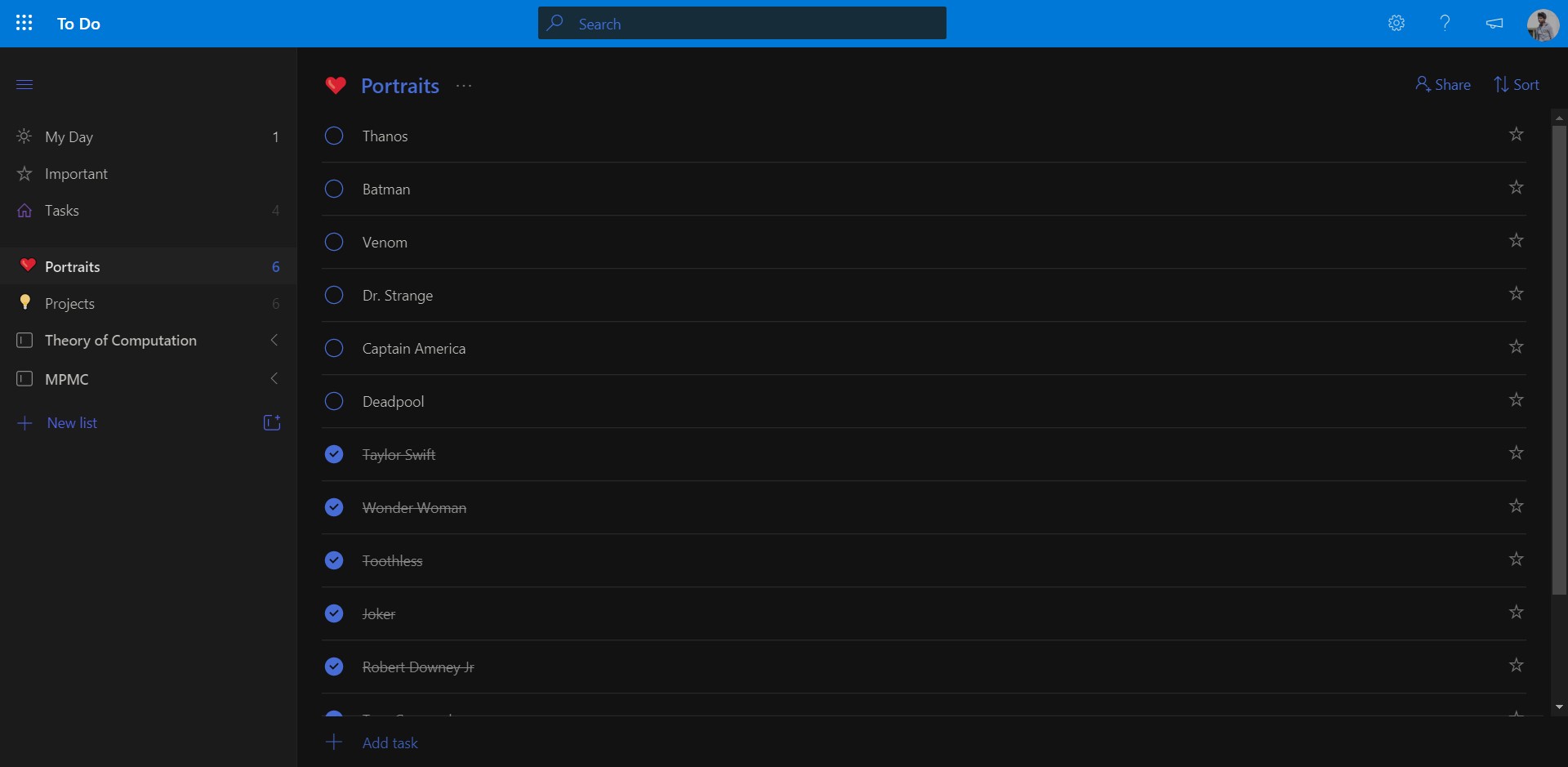 Microsoft Todo Dark