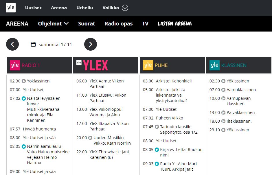 YLE ohjelmaopas vaalea tausta
