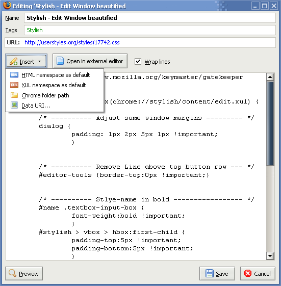 Stylish - Edit Window beautified