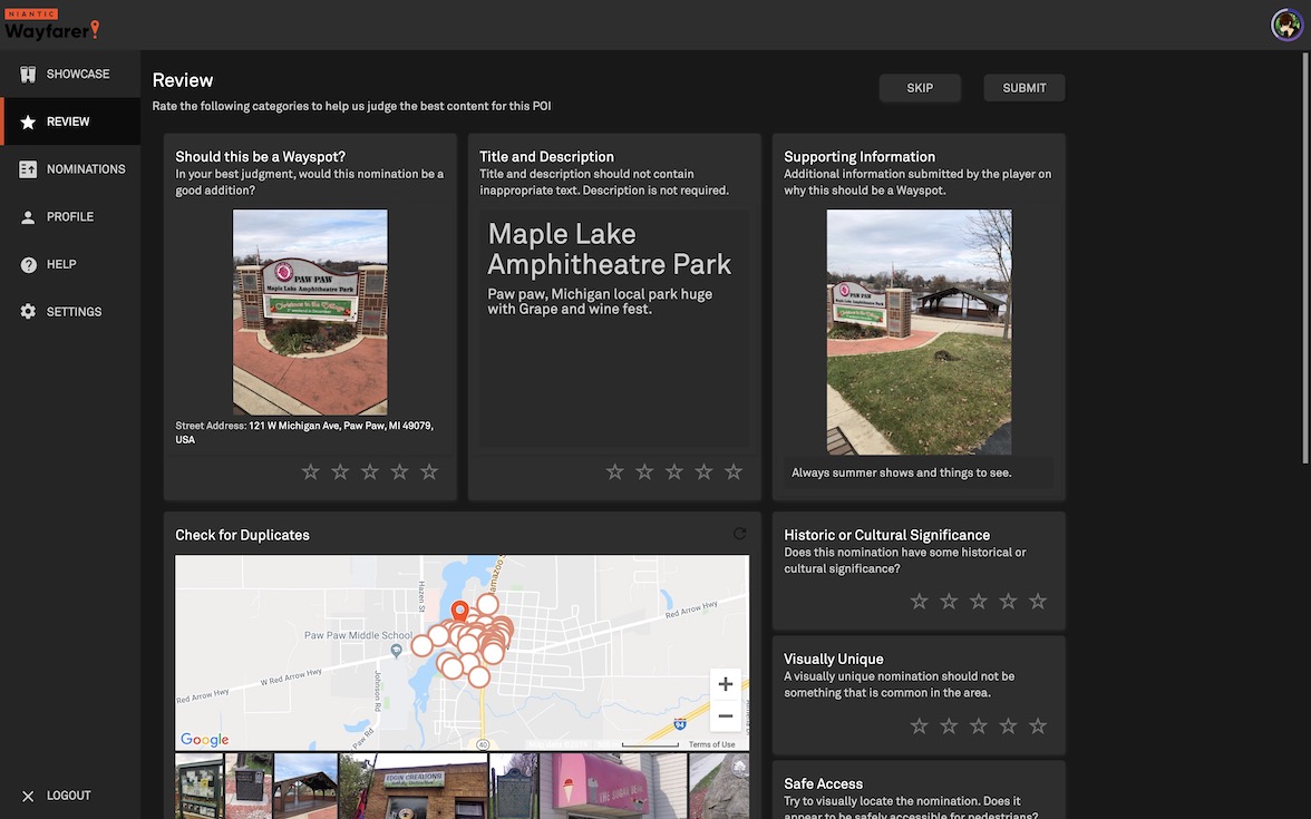 Niantic Wayfarer Dark Mode