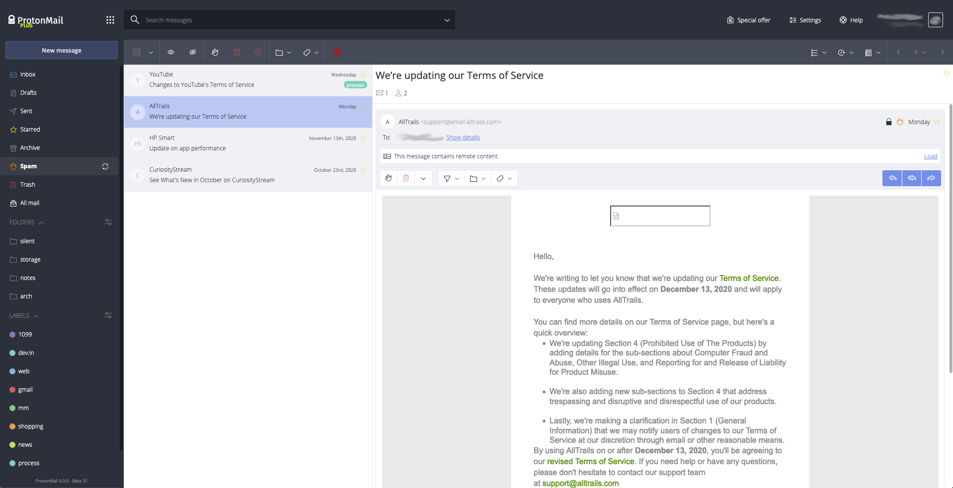 Protonmail Beta clean