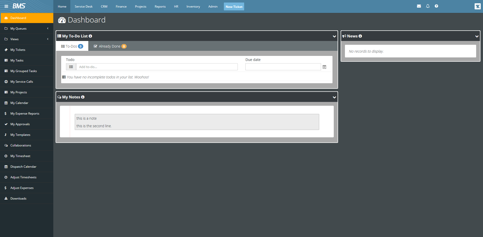 Kaseya BMS dark mode/dark theme