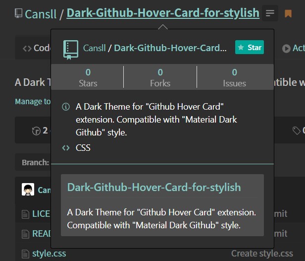 Dark Github Hover Card