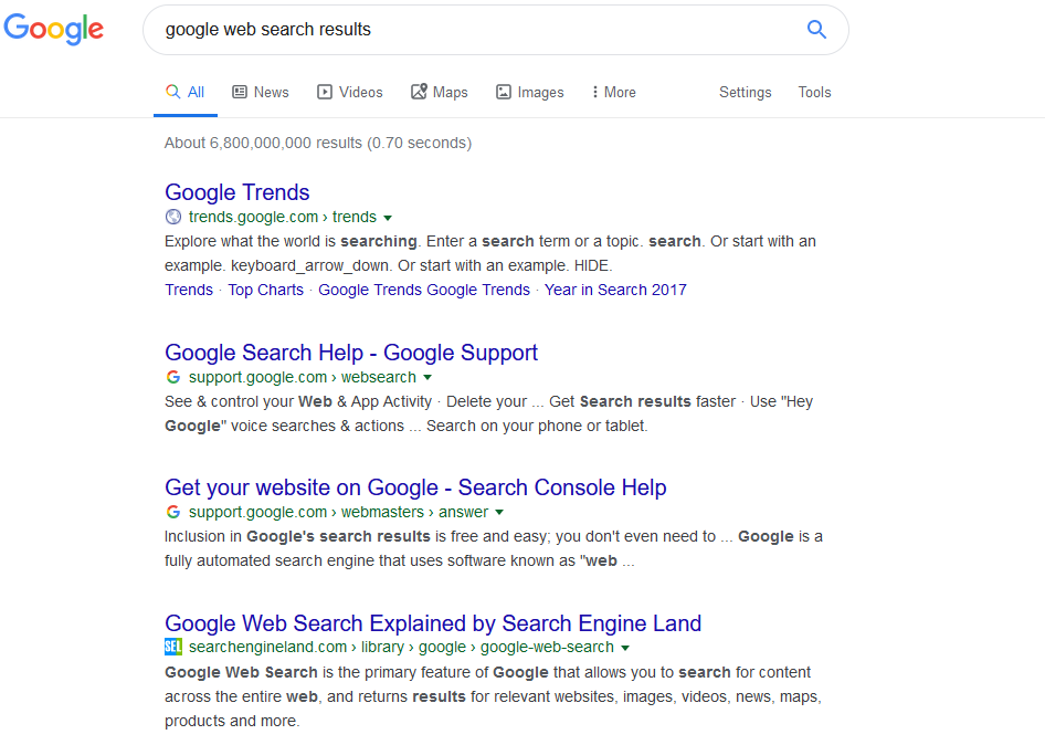 Classic Google Search Results