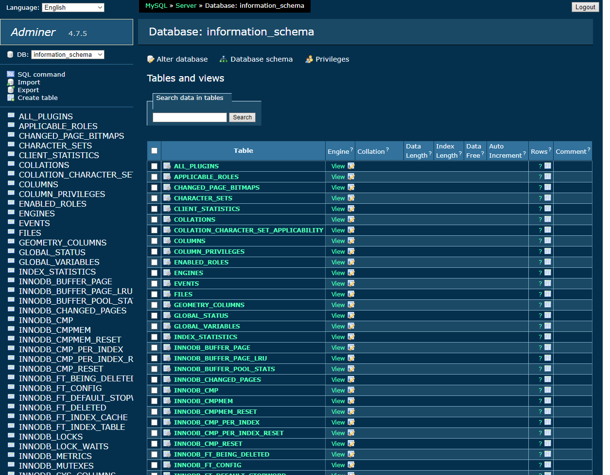 Adminer GUI Dark Blue