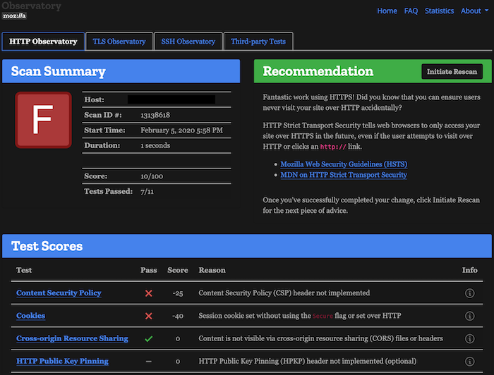 Mozilla Observatory Dark