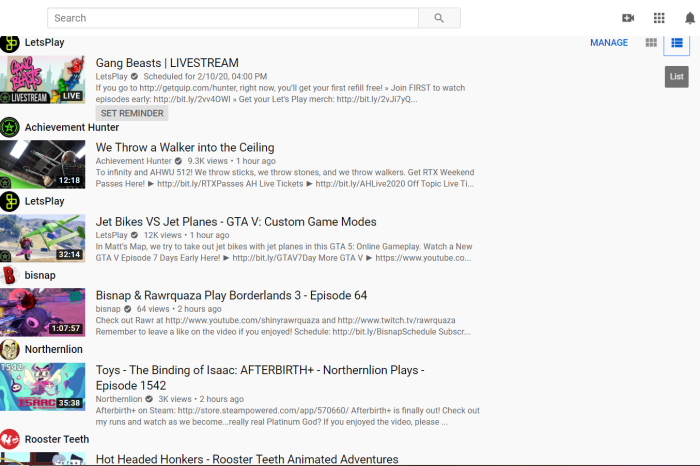 Compact New Youtube Subscription List