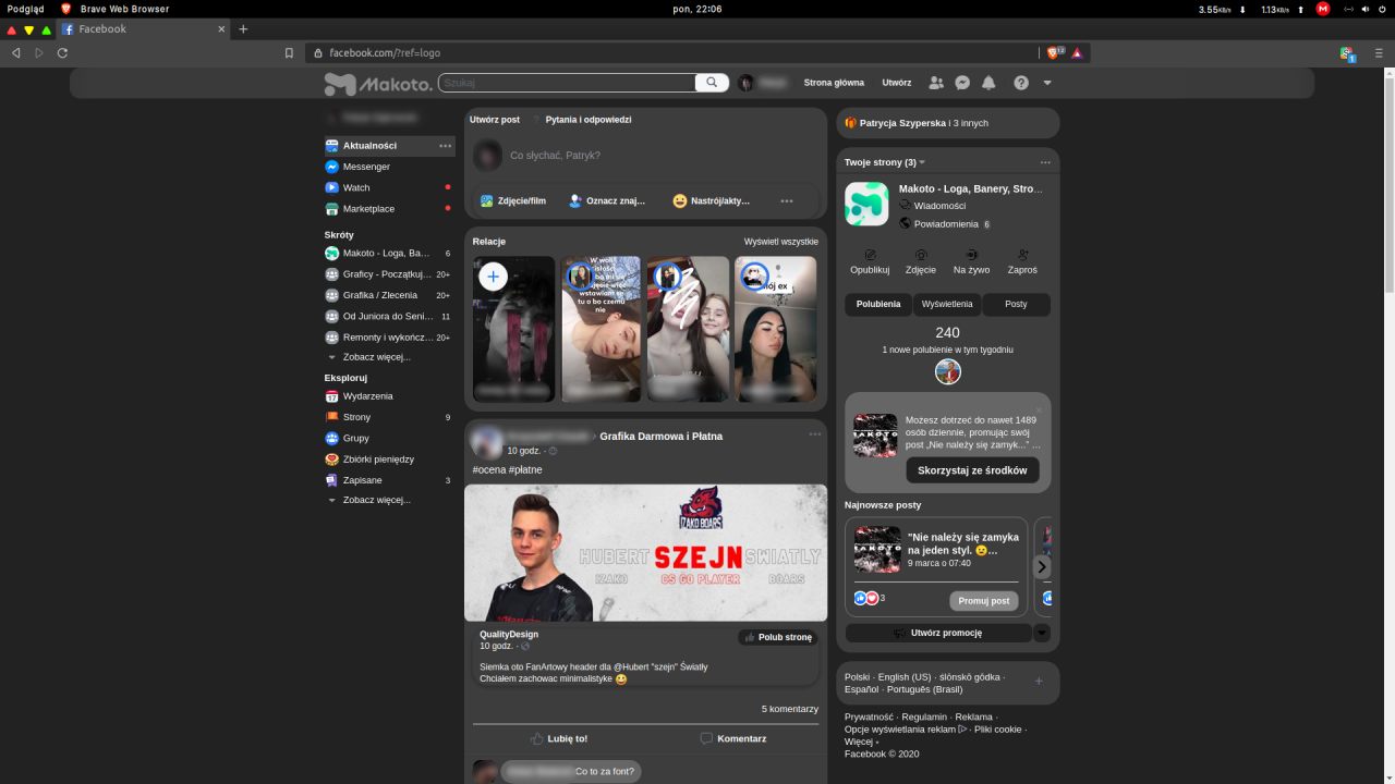 Facebook - Rounded, dark theme + Adblock v1.4.2
