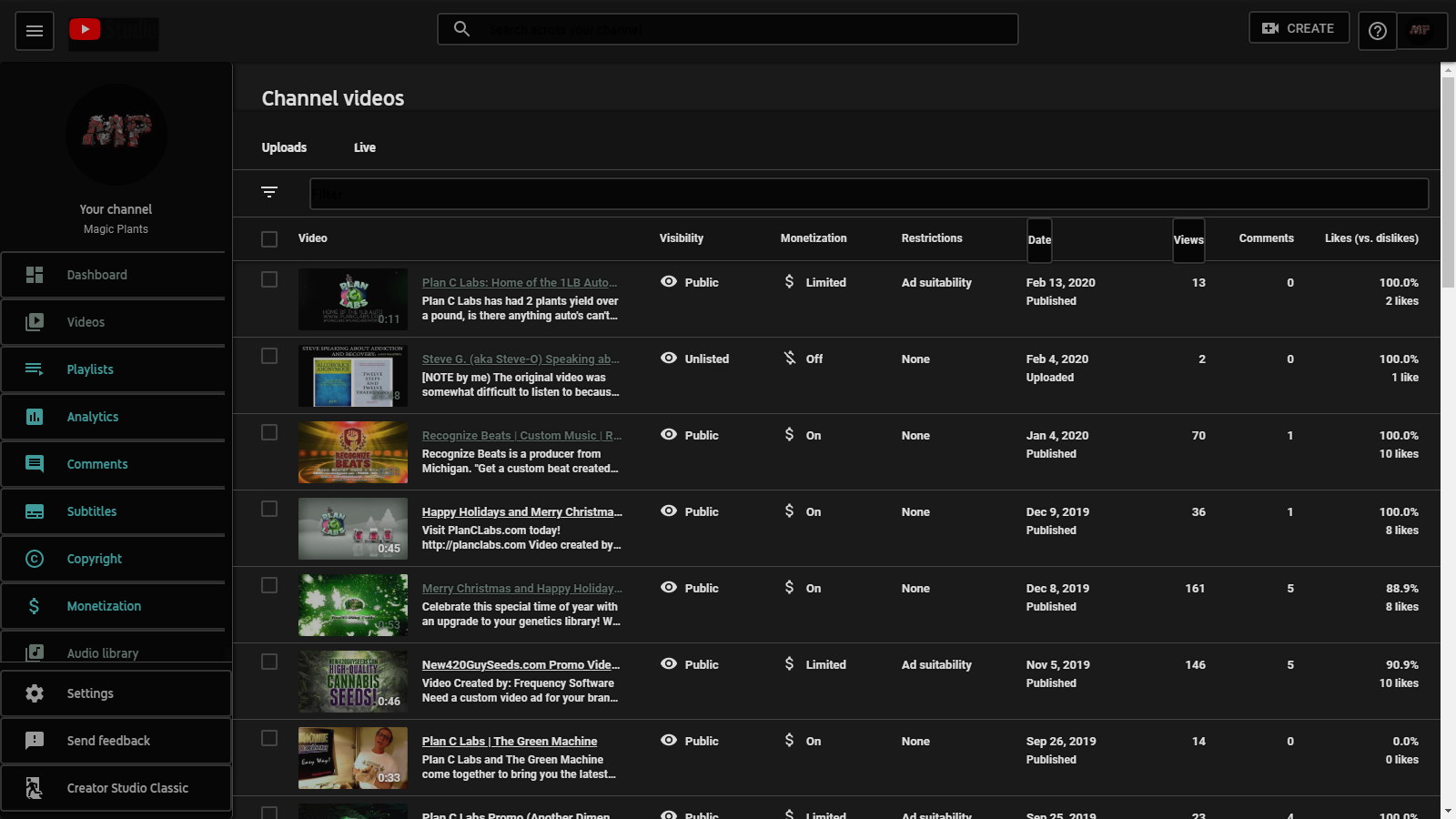 YouTube Studio Dark Mode