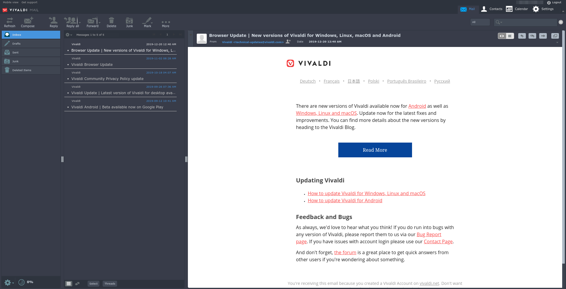 Vivaldi WebMail - Arc Darker Theme