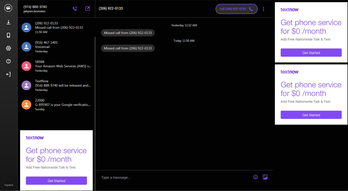 TextNow Dark Mode 2020