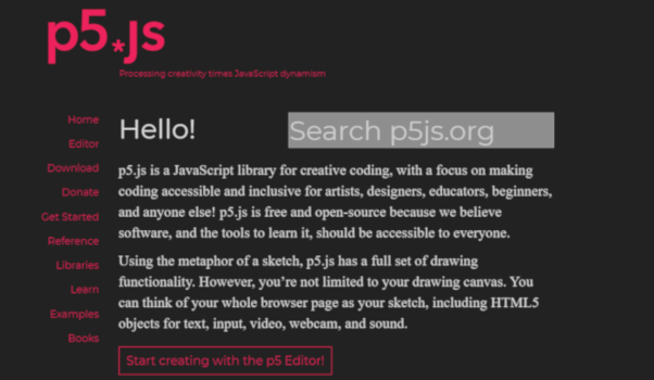 p5js.org - Dark Theme