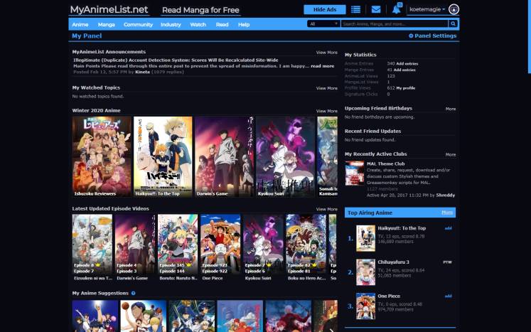 KT MyAnimeList - Full Night Theme