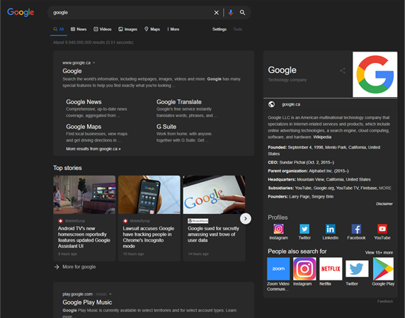 Google Minimal Dark