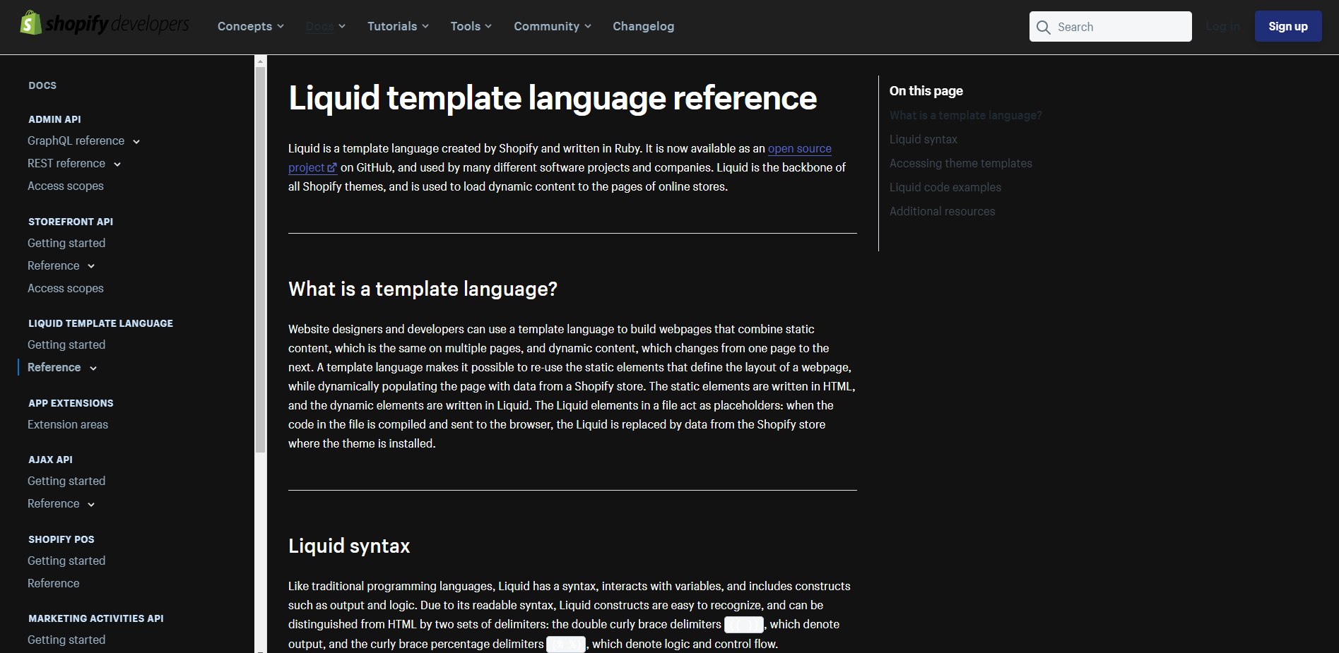 Shopify Docs Dark Theme