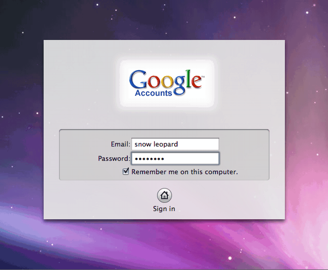 Google Login: Mac OS X Snow Leopard