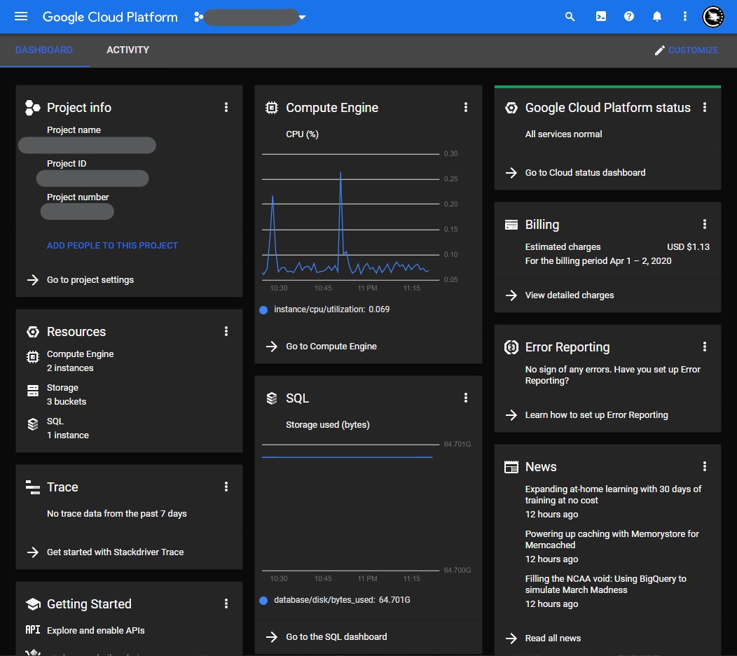 Google Cloud Console Dark