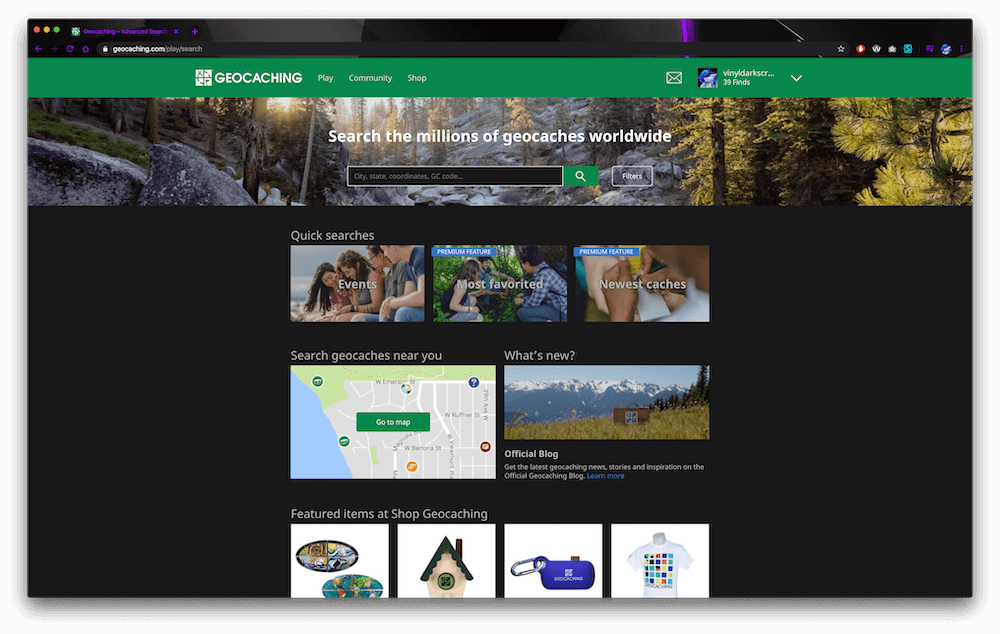 Geocaching.com - Dark Theme