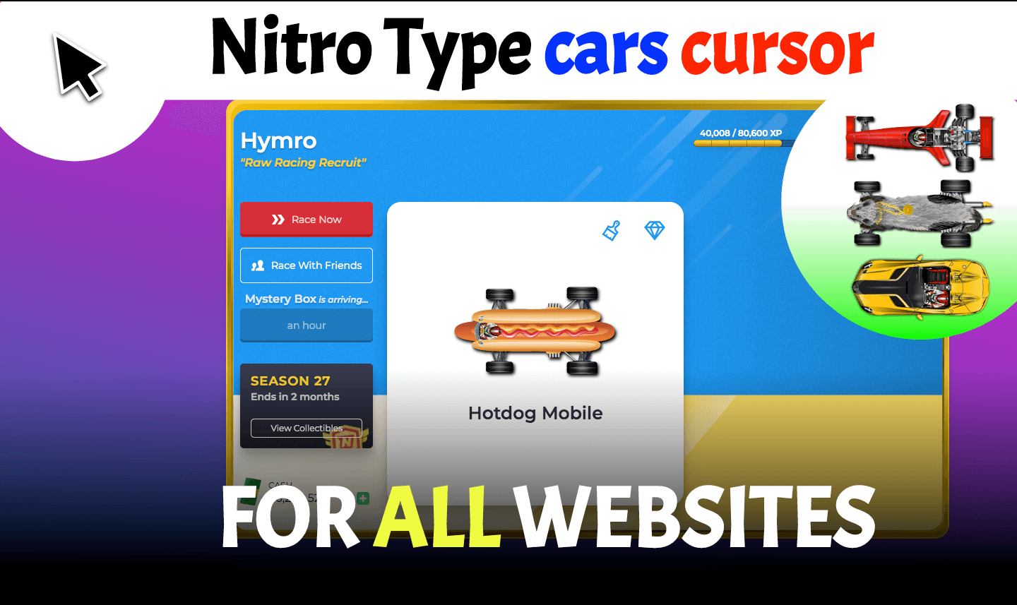 Nitro Type cars cursor for any websites
