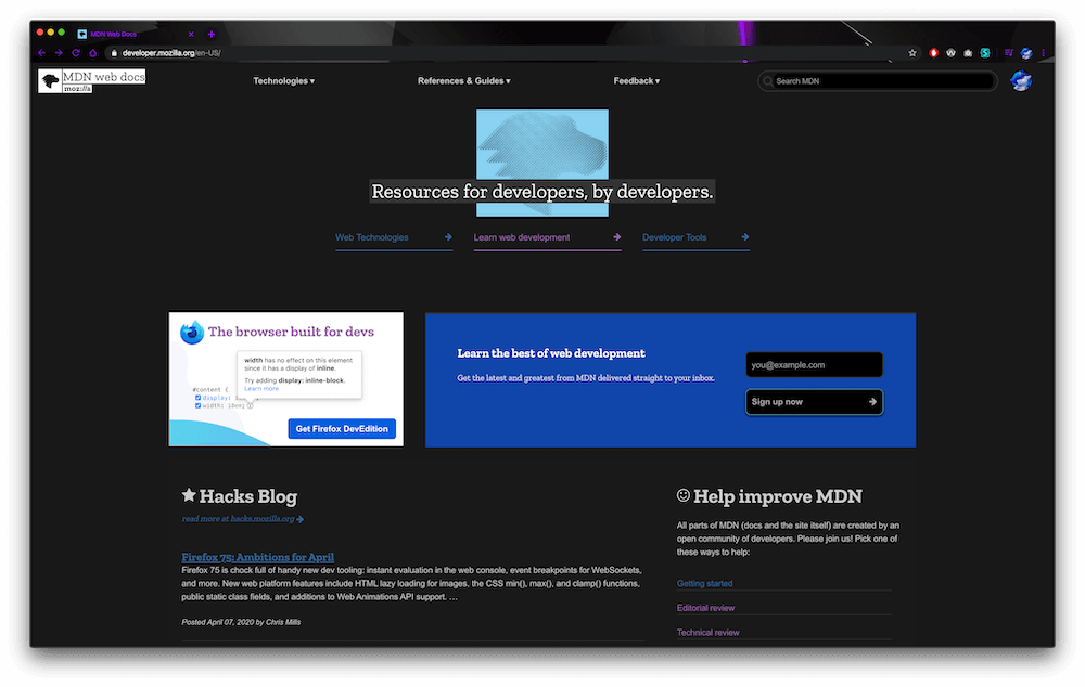 Mozilla Developer Network - Dark Theme