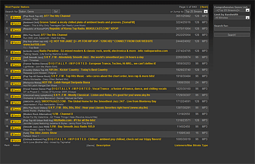 shoutcast.com - clean dark grey redesign