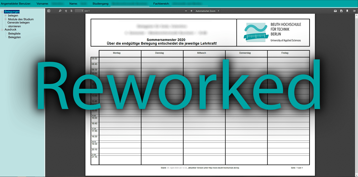 Beuth Hochschule Belegsystem Reworked