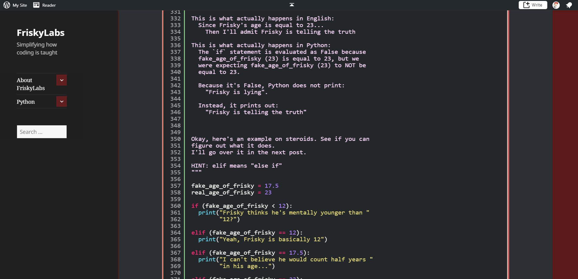 Official FriskyLabs Wordpress Dark Mode
