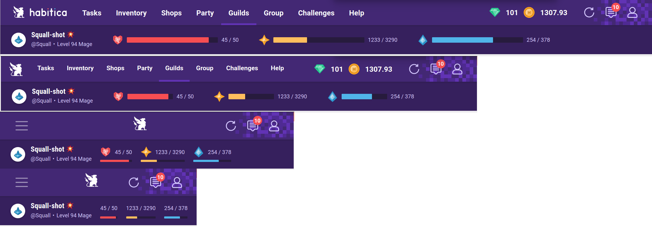 Habitica Streamlined Header