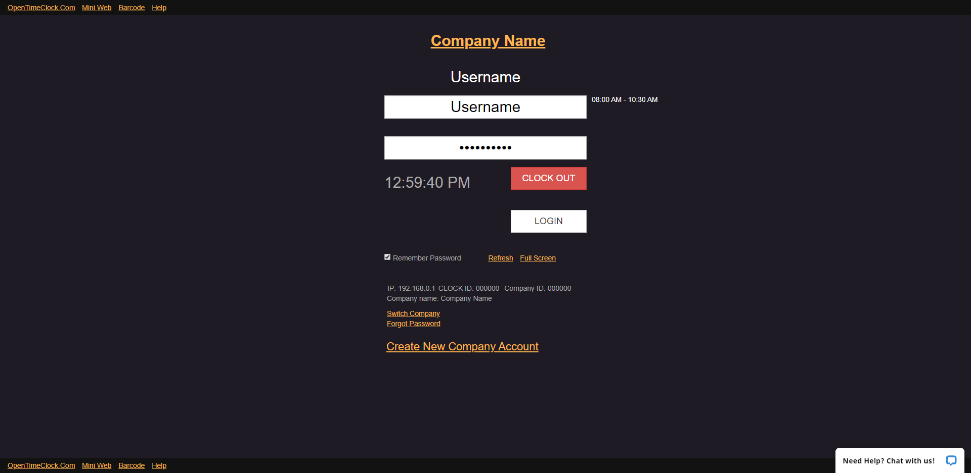 OpenTimeClock Free Dark Theme