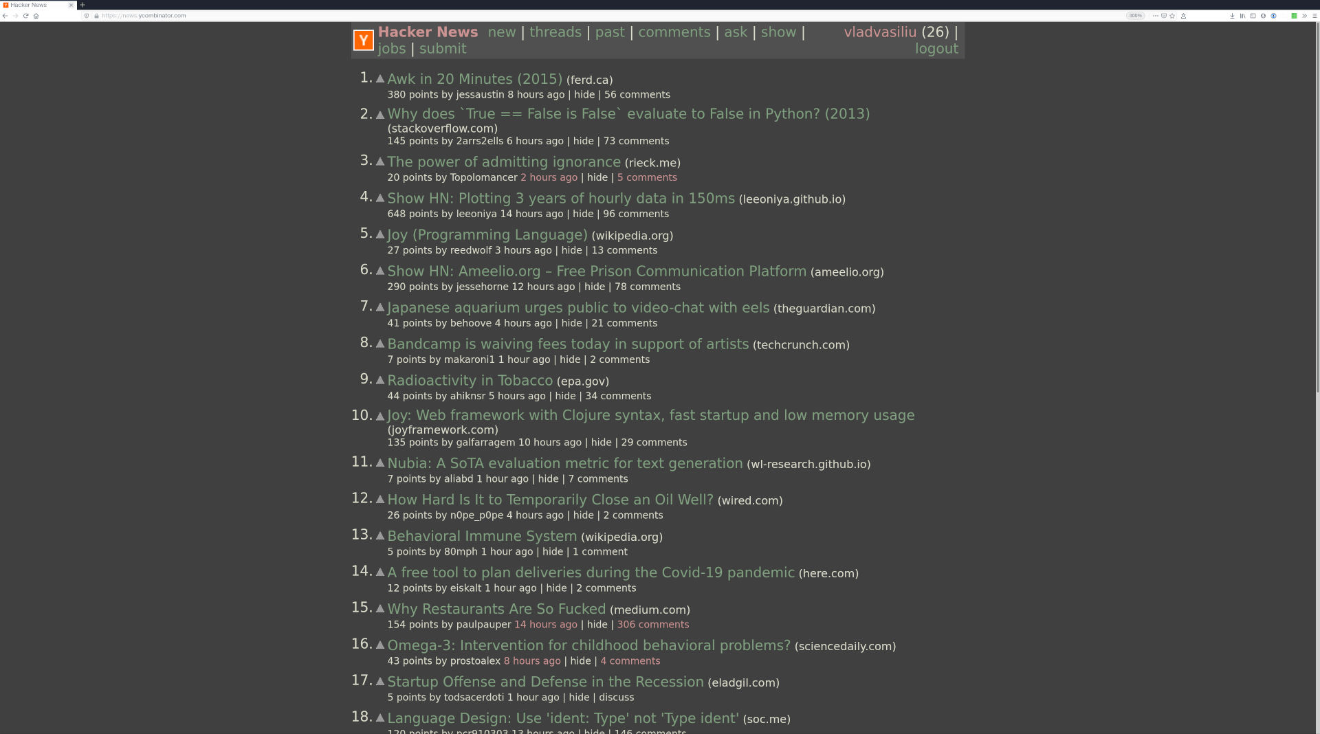 Hacker News - Zenburn Dark Narrow