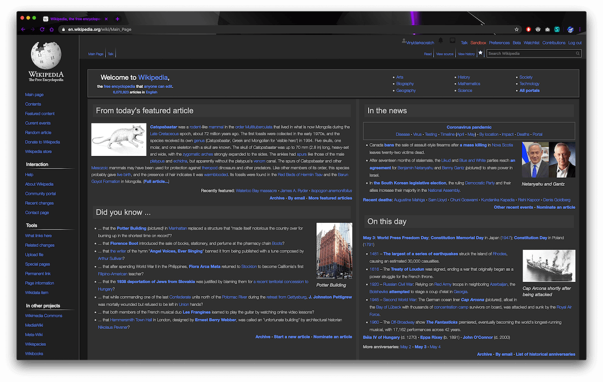 Wikipedia - Dark Theme