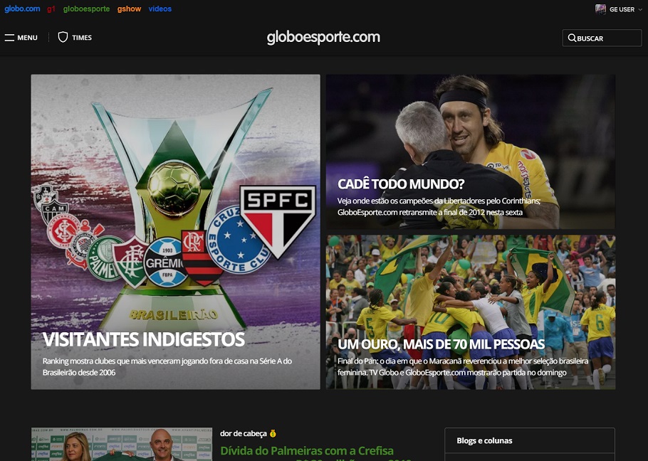 Globo Esporte - Dark theme
