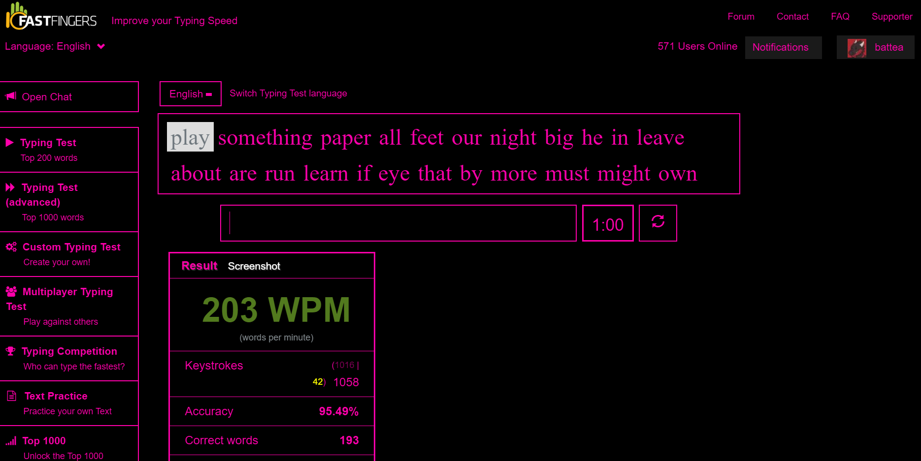 10fastfingers hot pink x black