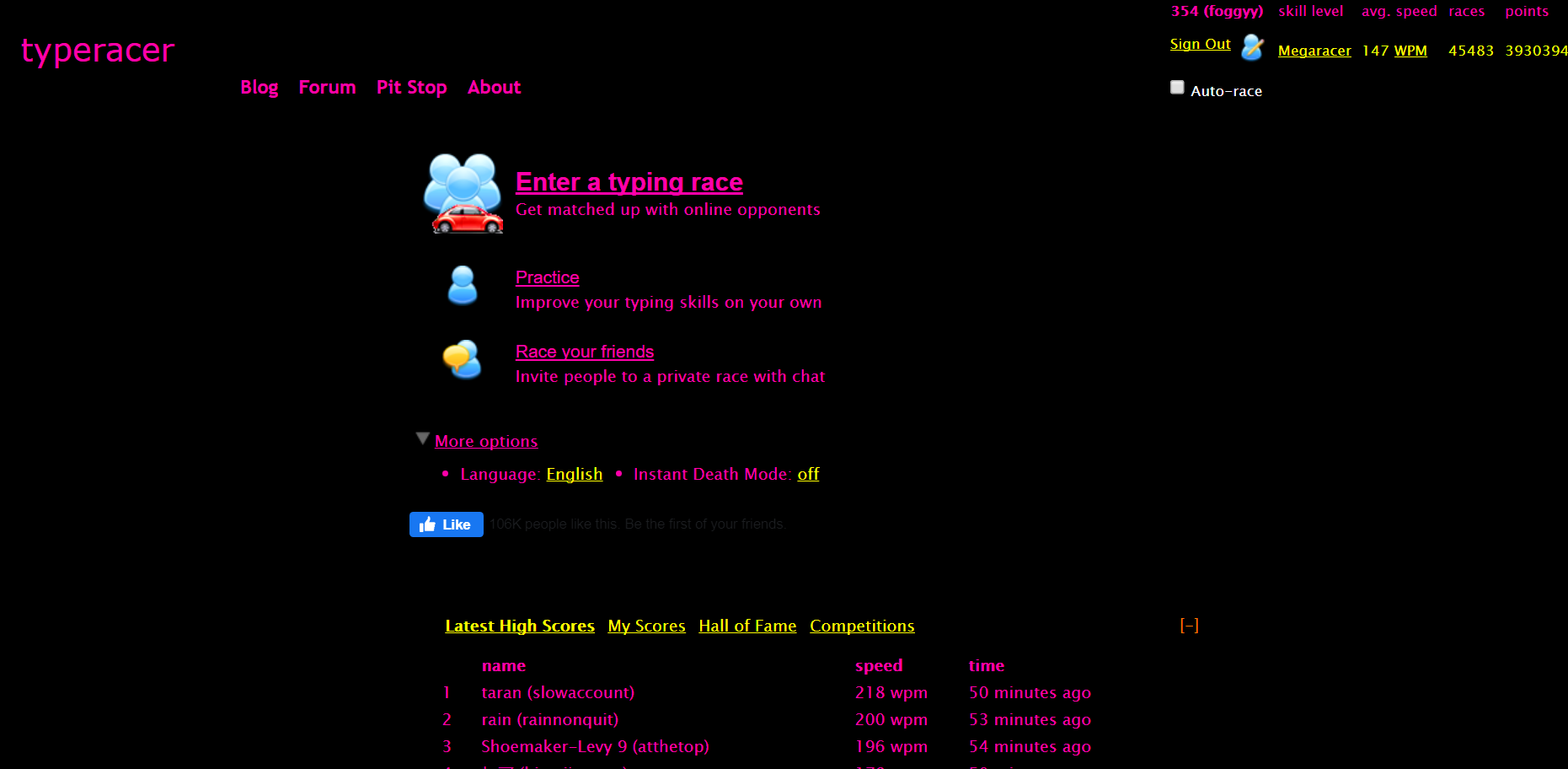 typeracer hot pink and black