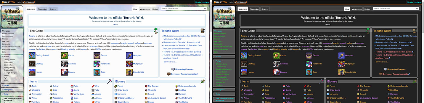 Terraria Gamepedia - Dark Mode